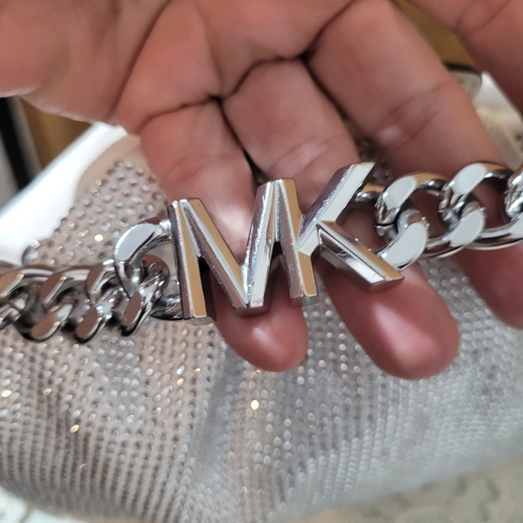 Michael Kors Nola Small Crystal Embellished Clutch Metallic Chain and Kisslock - Picture 7 of 11